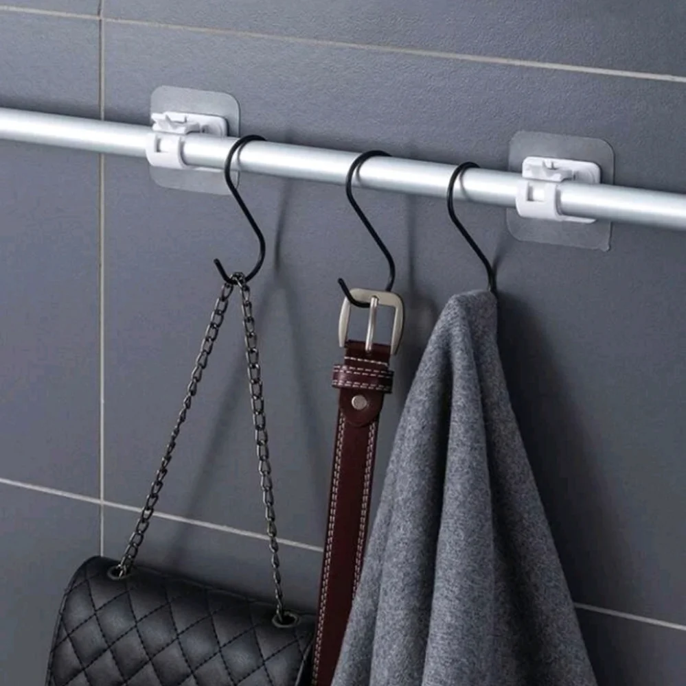8pcs Curtain Rod Brackets,Self Adhesive Drapery Hook Holders,Nail Free Curtain l